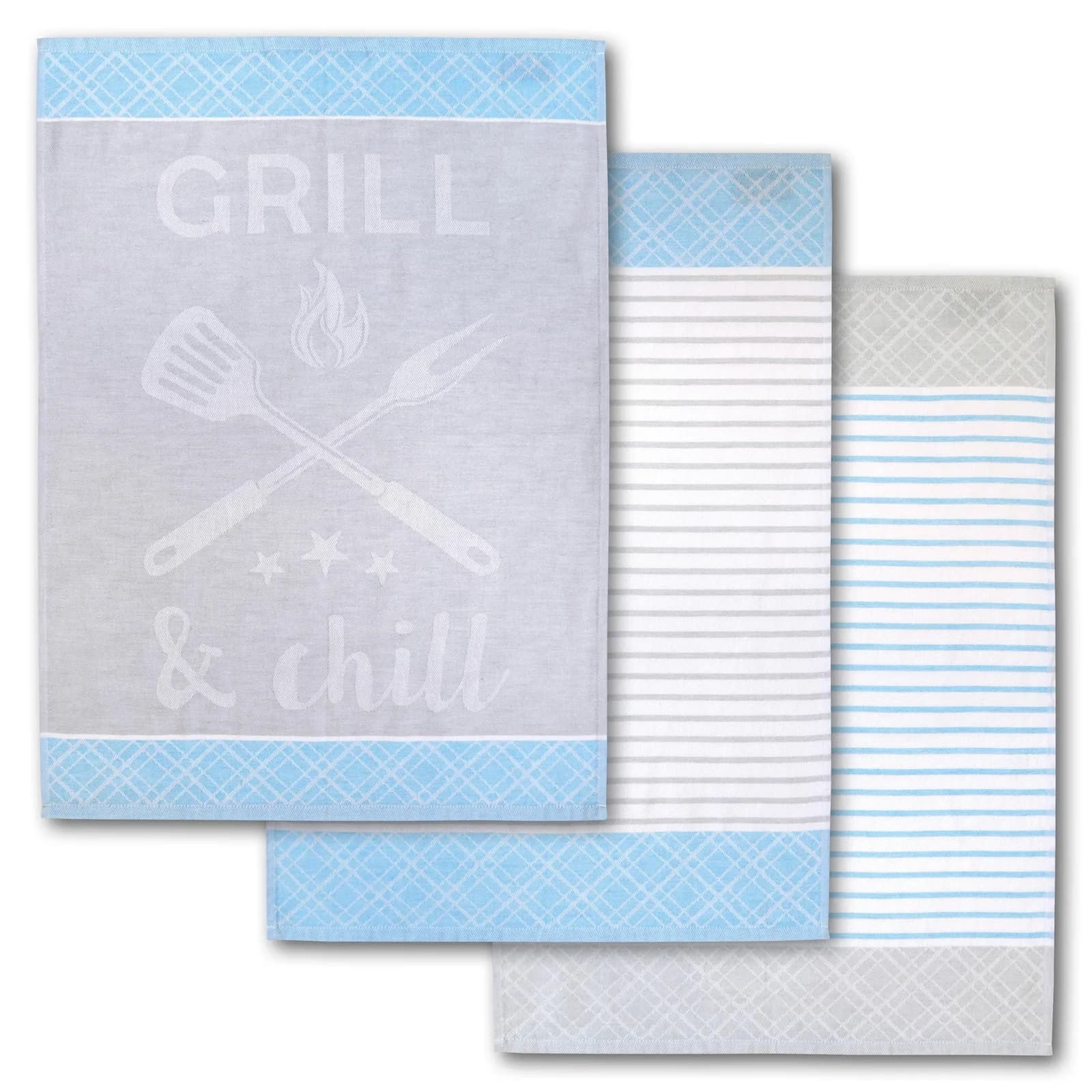 Dyckhoff Geschirrtuch-Set Grill & Chill 3-tlg. 100% Baumwolle Blau