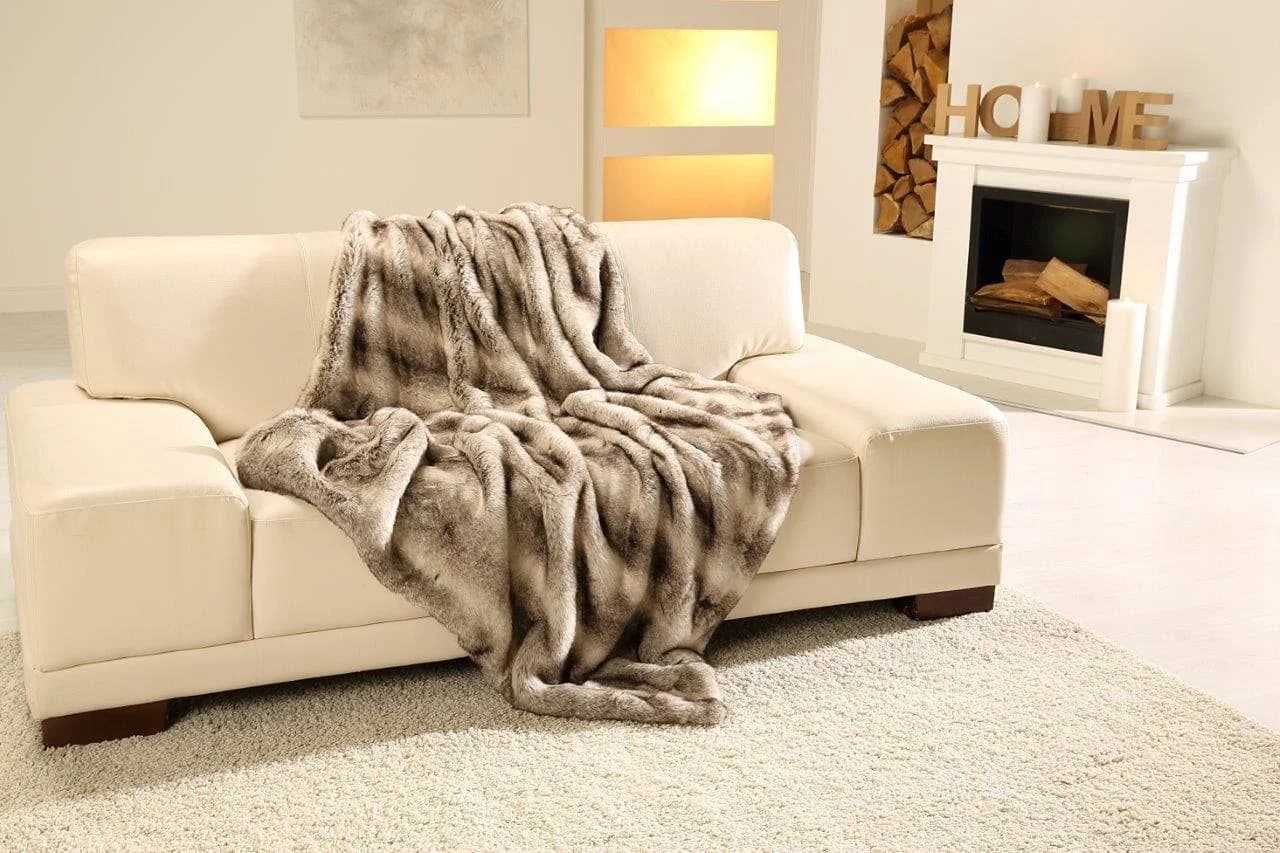 Gözze Wohndecke Rentier Felloptik Grau Beige Kunstfaser Kuscheldecke