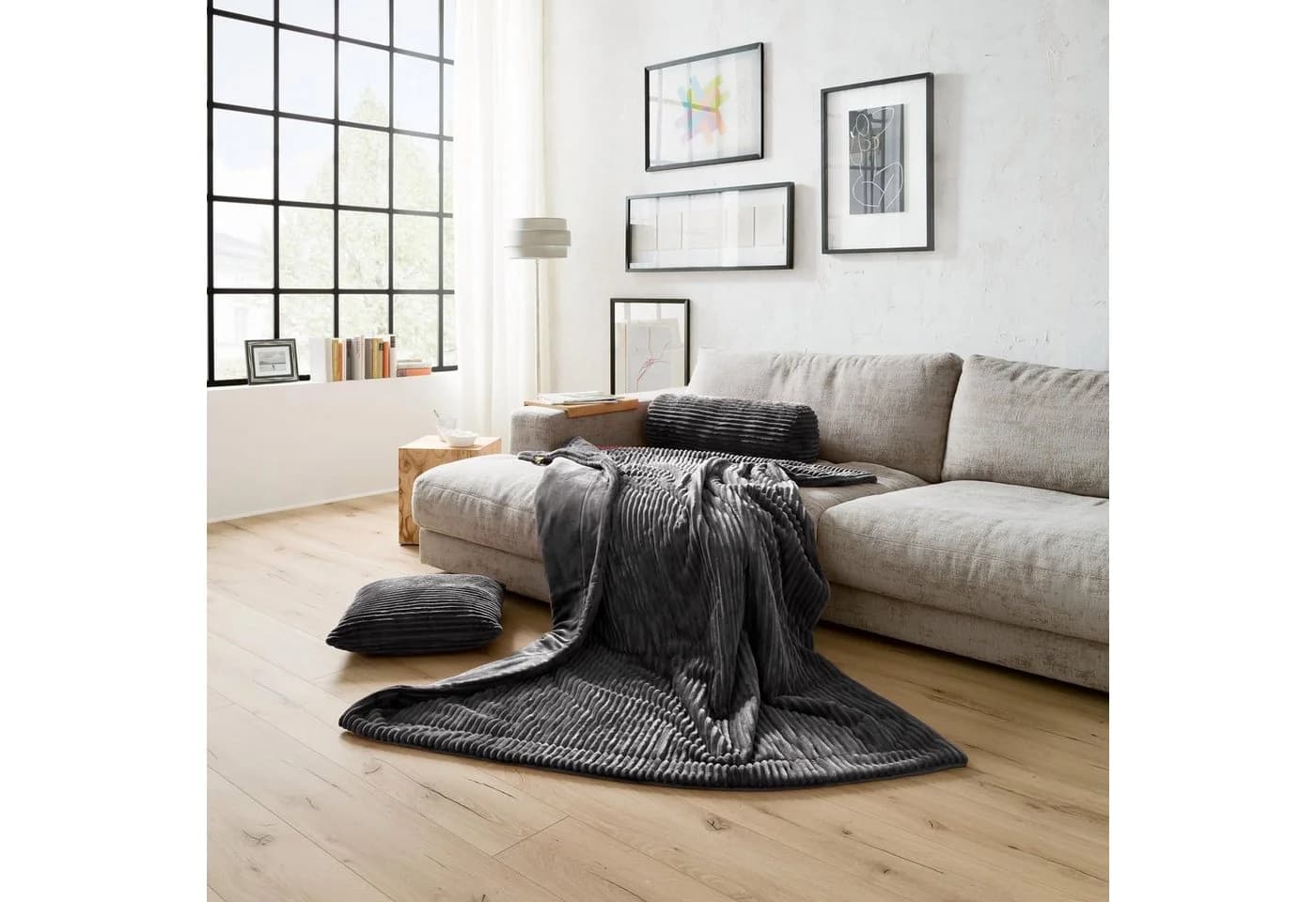 GÖZZE Wohndecke Cordoptik Anthrazit 150x200cm Polyester