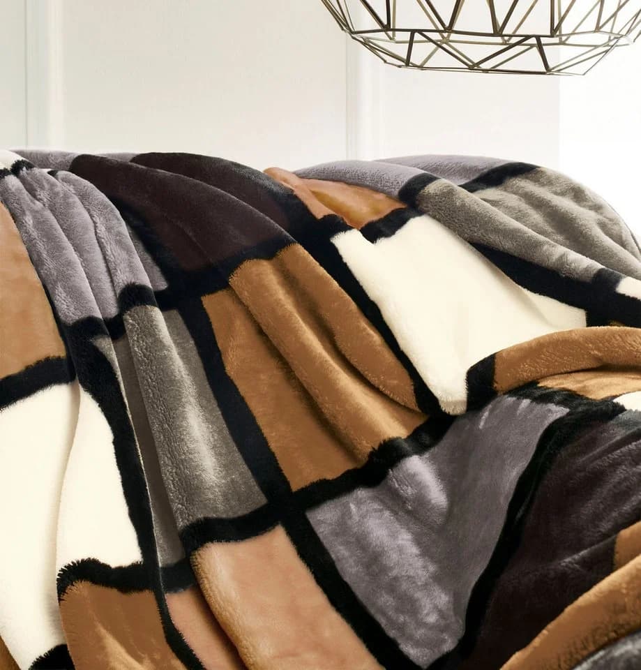GÖZZE Wohndecke Antigua Grau Beige Karo Polyester