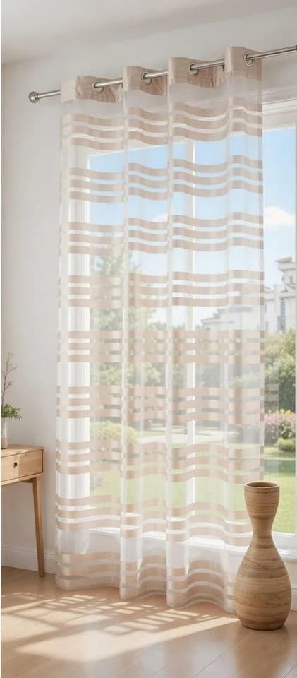 Gardinenbox Organza Gardine mit Ösen Querstreifen Taupe - Bild 2