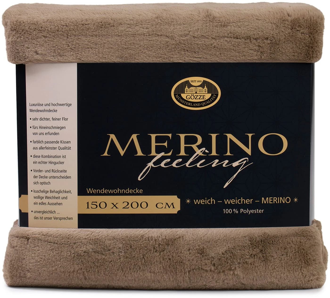 GÖZZE Merino Wendewohndecke Taupe Polyester Kuschelig - Bild 3