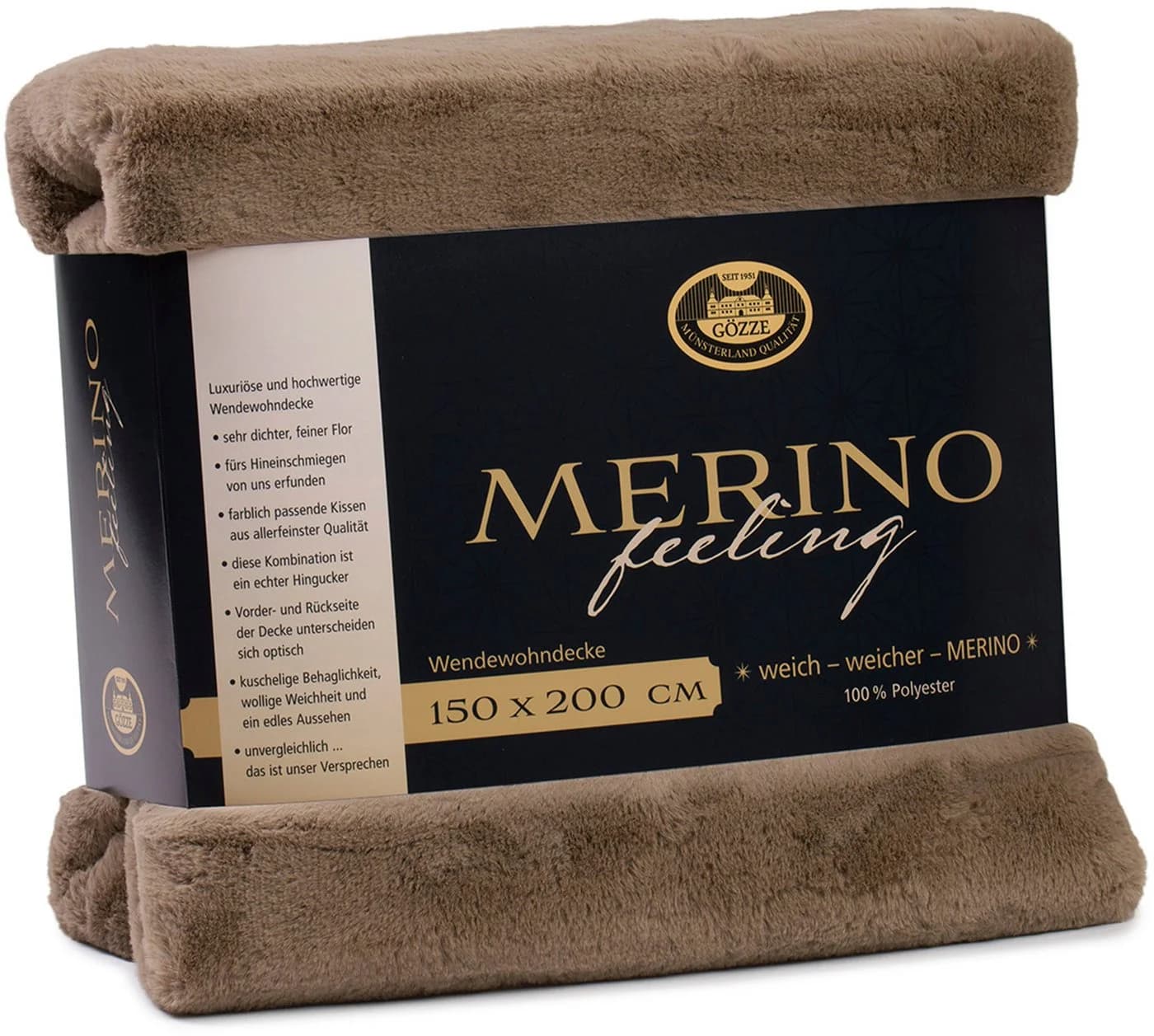GÖZZE Merino Wendewohndecke Taupe Polyester Kuschelig - Bild 5