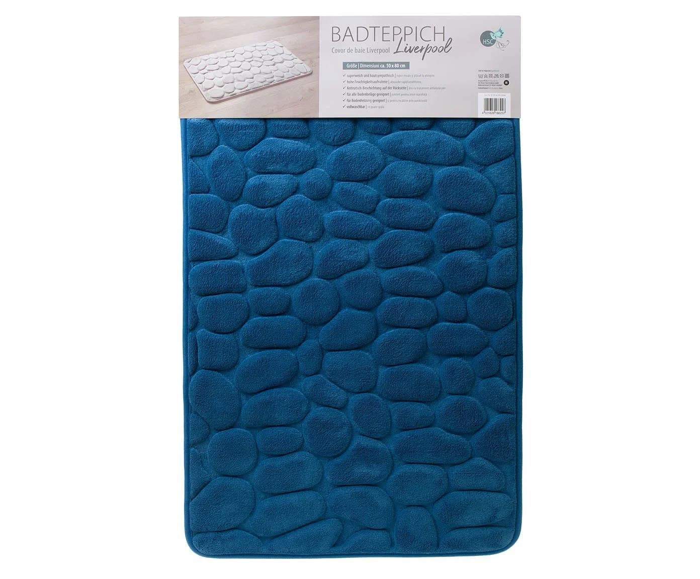 HSC Home-Style-Creation Liverpool Badmatte Memory Schaum Blau Stein Optik