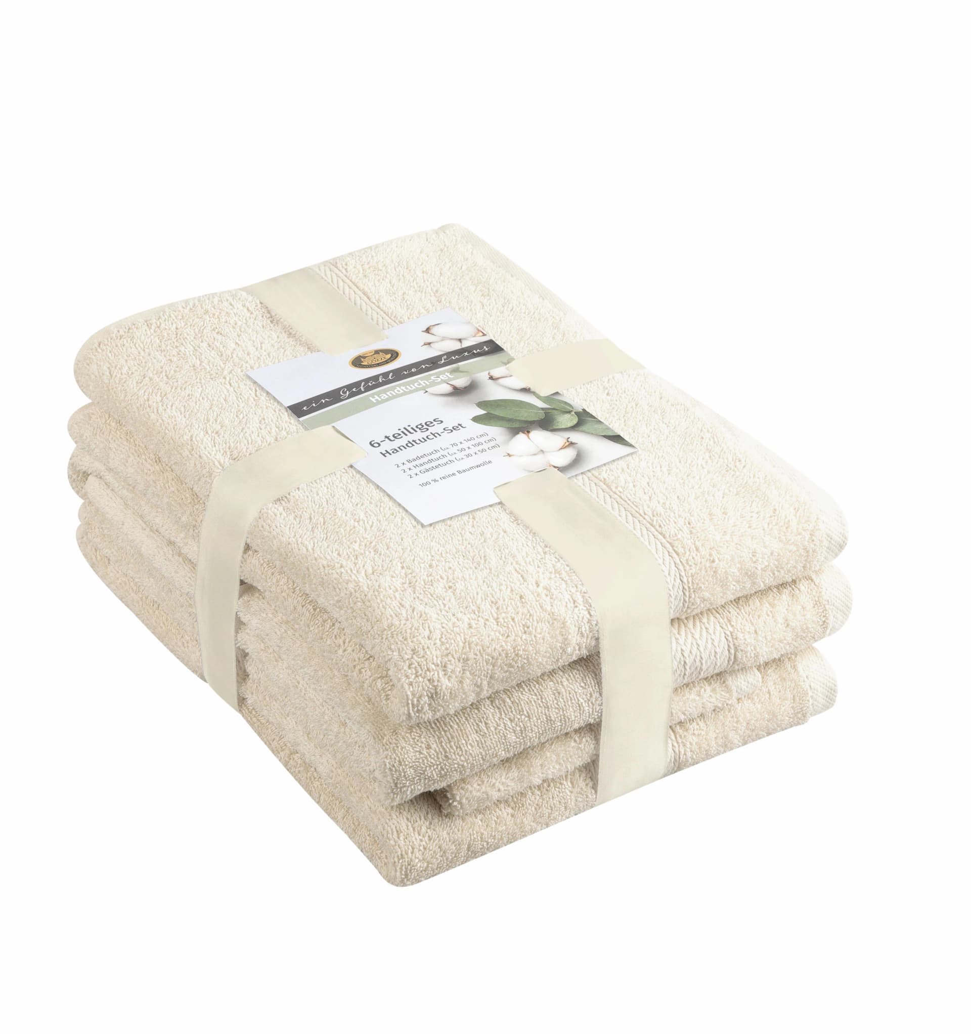 Handtuch Set GÖZZE Lucia 6-tlg. Beige Baumwolle