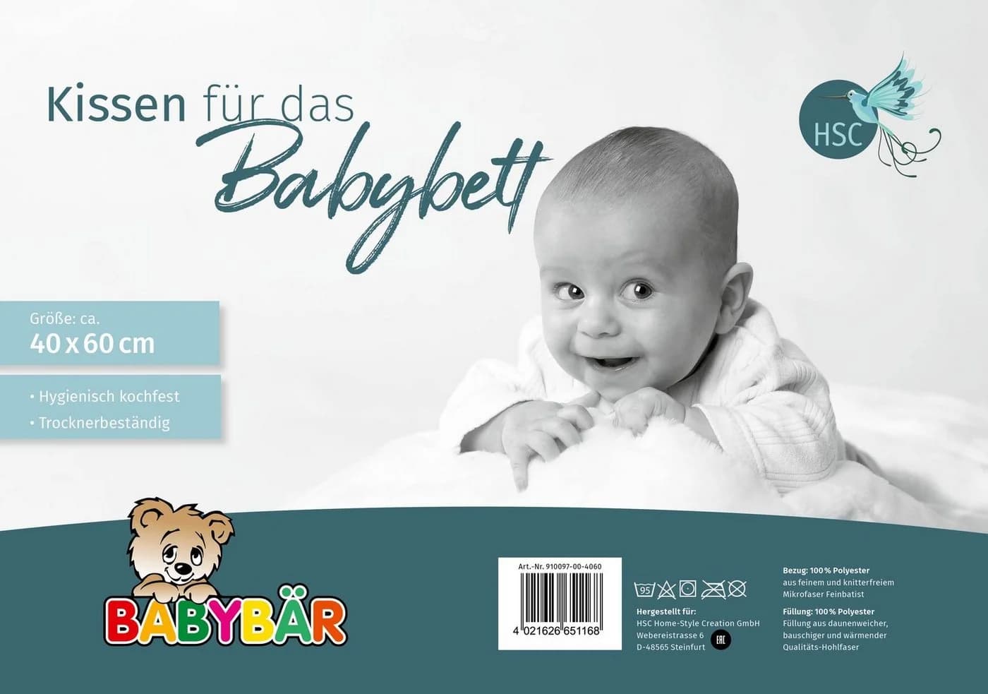 HSC Home-Style-Creation Babykissen Flachkissen mit Randrolle Weiß Mikrofaser