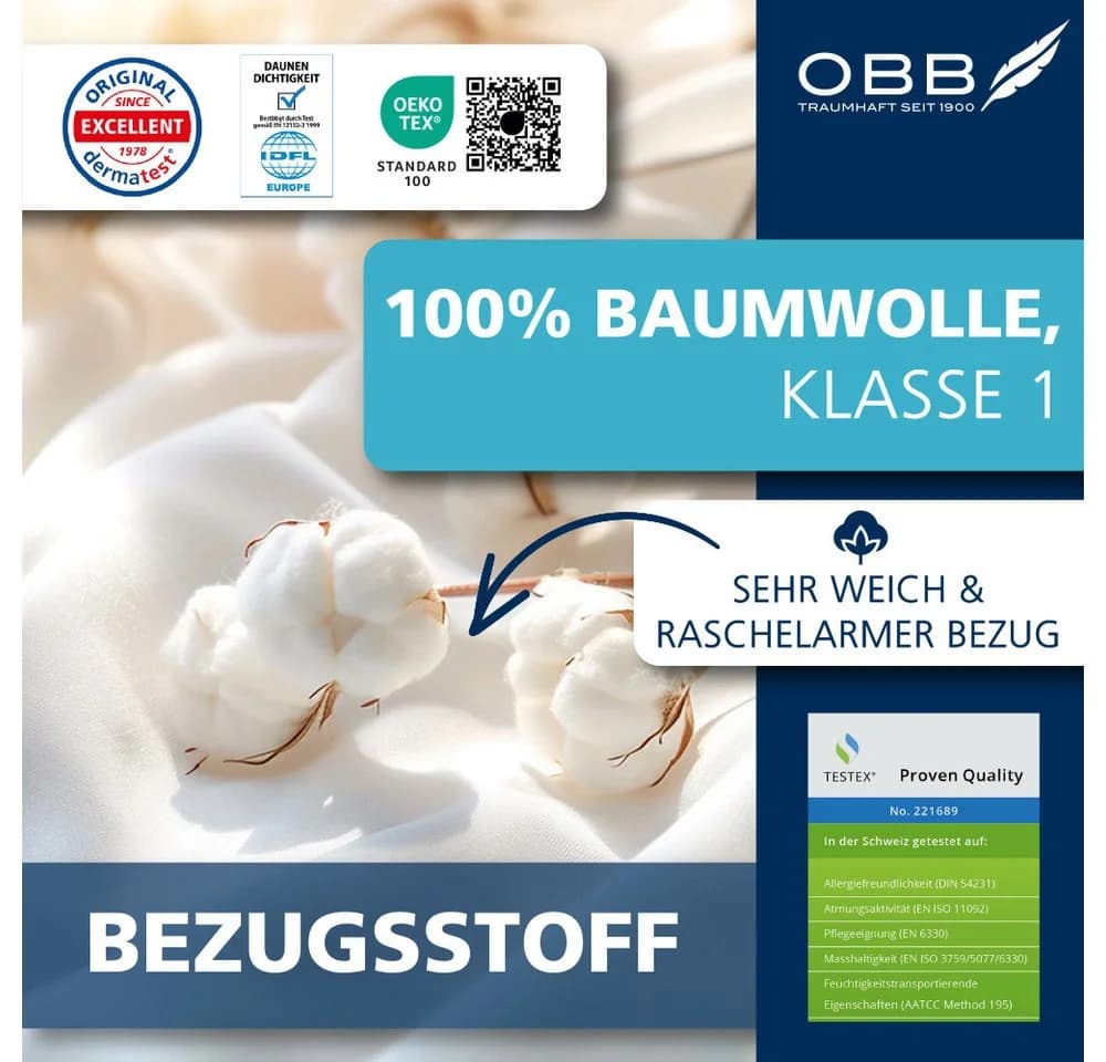 OBB Federkopfkissen 40x80 cm Weiß Allergikerfreundlich Made in Germany