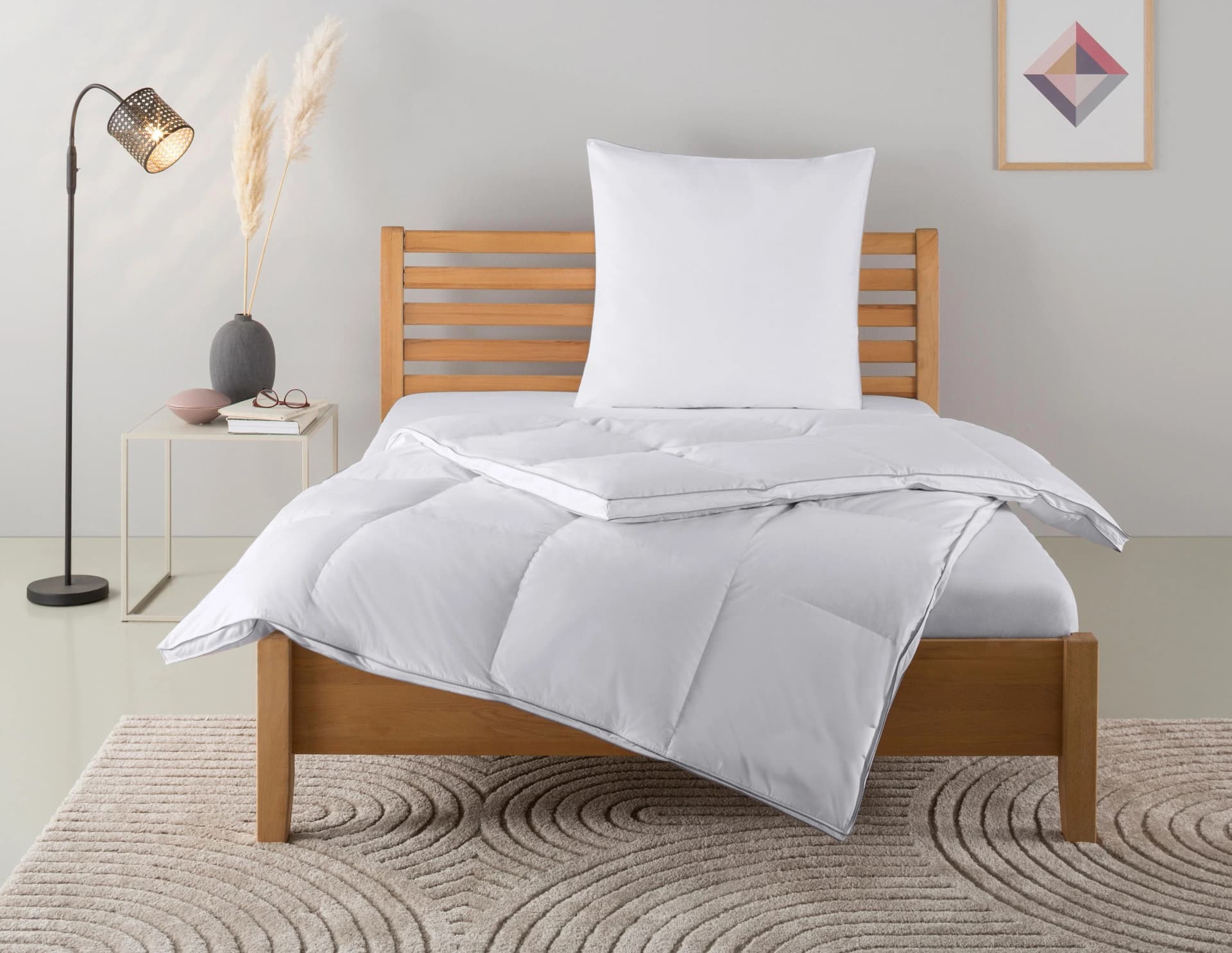 OTTO HOME Daunenbettdecke + Kopfkissen Set Moulle Weiß Extrawarm