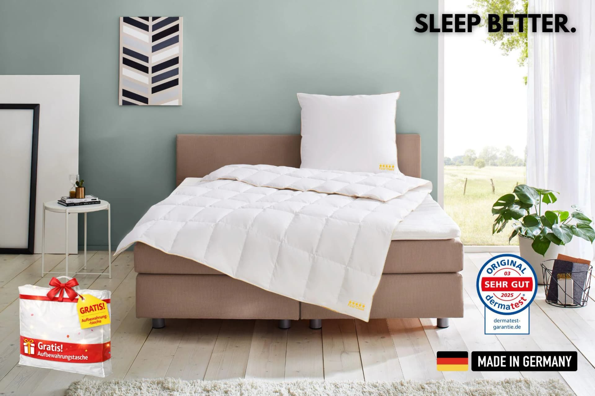 OBB Daunenbettdecke Emilias Ganzjahresdecke Weiß 100% Baumwolle