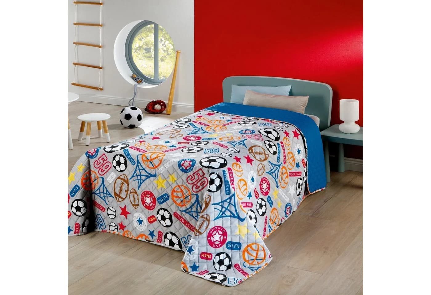 Delindo Lifestyle Tagesdecke Sports Blau Kinderzimmer