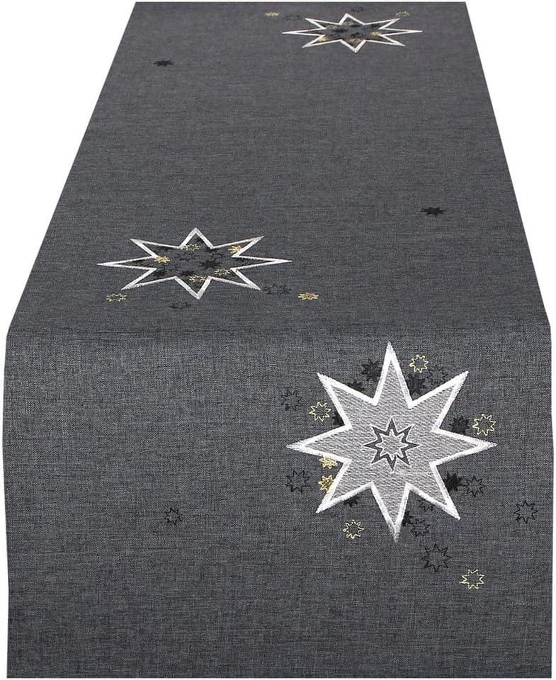 Delindo Lifestyle Tischläufer Weihnachtssterne Anthrazit Polyester