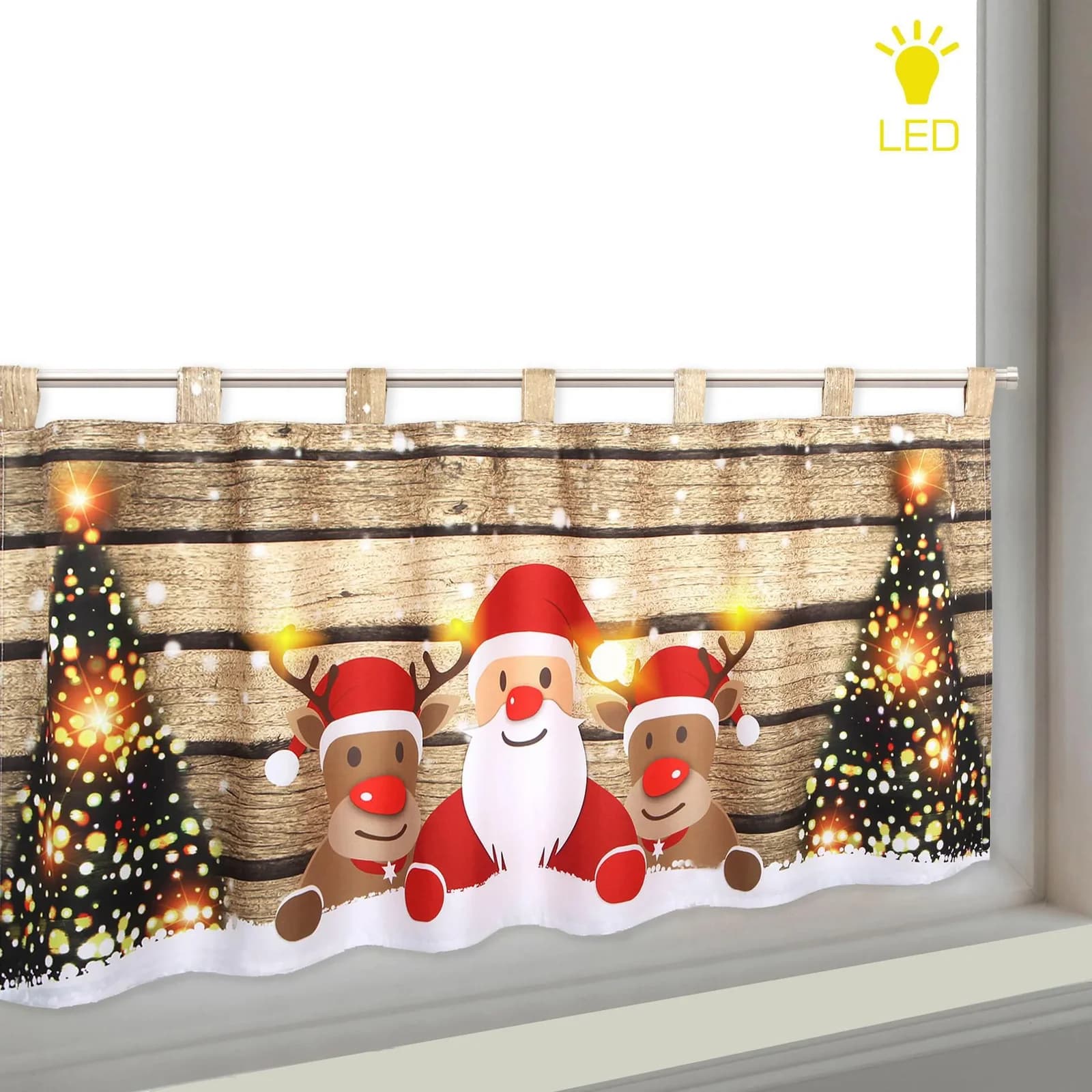 DELINDO LIFESTYLE Scheibengardine mit LED Weihnachtsmotiv Braun