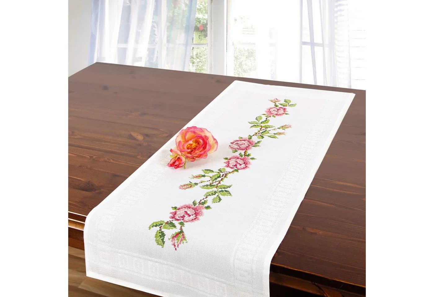 Delindo Lifestyle Tischläufer Kreuzstich Set Rosa