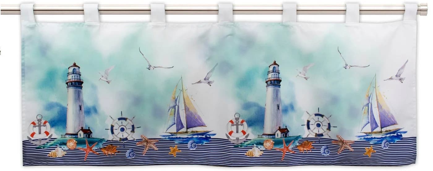 DELINDO LIFESTYLE Gardine Leuchtturm Blau Schlaufenaufhängung Polyester