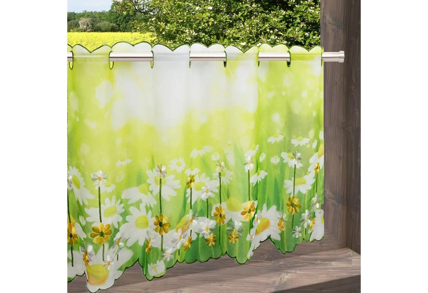 Delindo Lifestyle Scheibengardine Margeriten Grün Voile - Bild 3