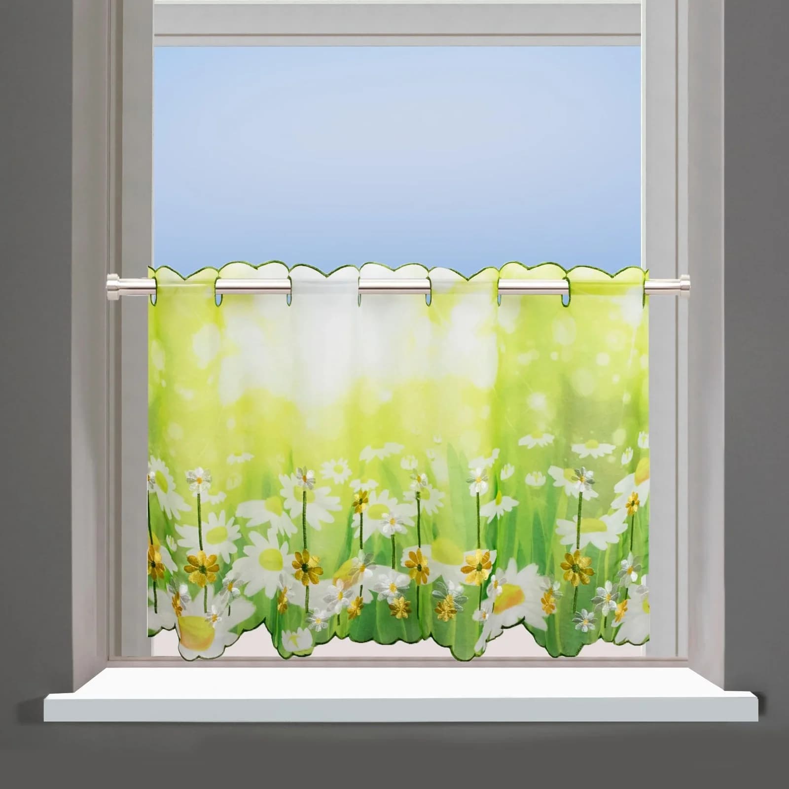 Delindo Lifestyle Scheibengardine Margeriten Grün Voile - Bild 5