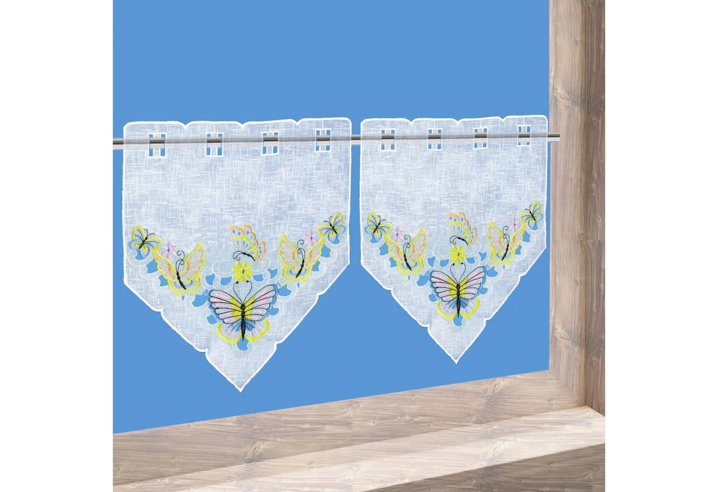 Delindo Lifestyle Scheibengardine Schmetterlinge Stangendurchzug Halbtransparent
