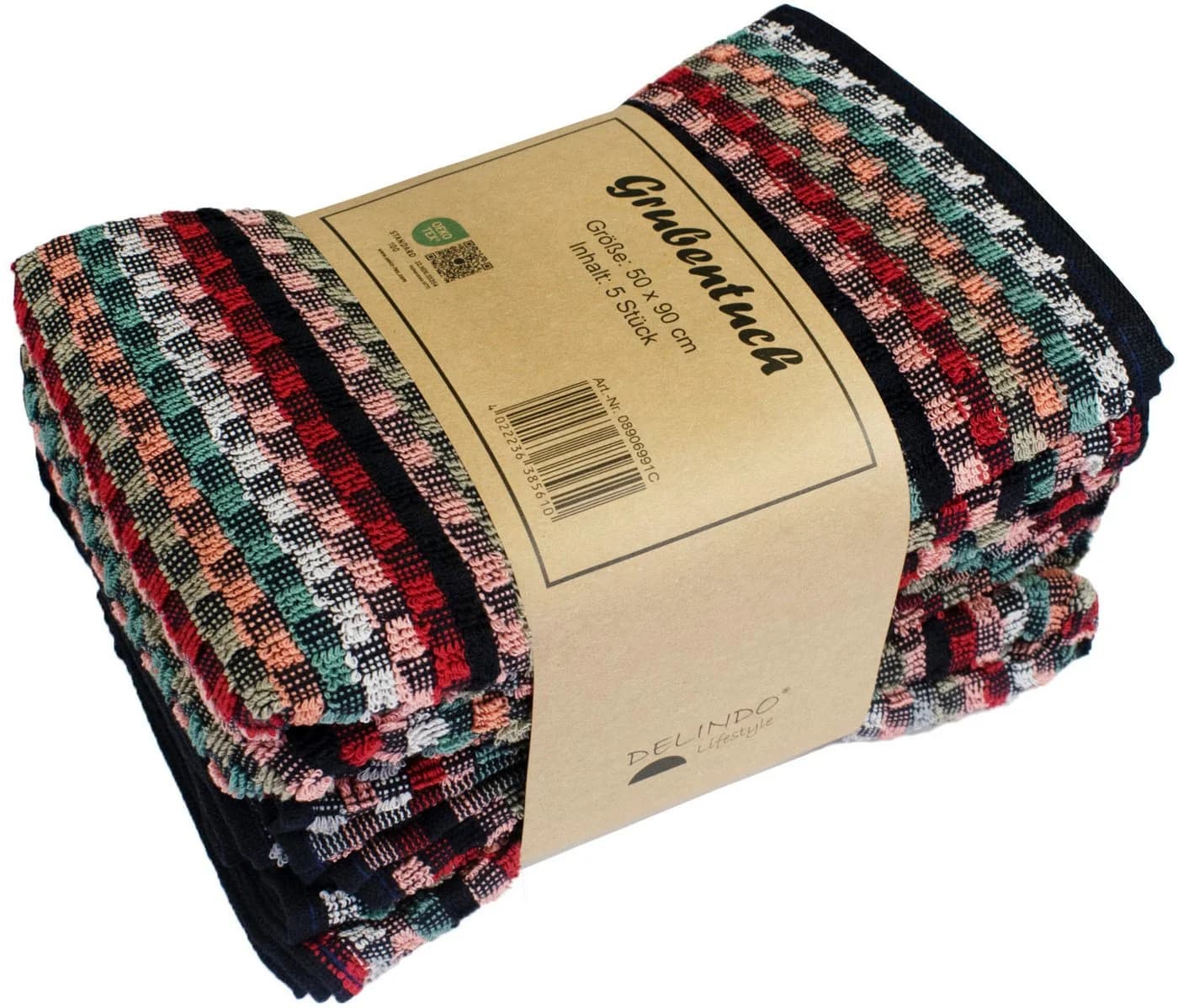 DELINDO LIFESTYLE Frottier Grubentuch 5-tlg. Bunt Kariert 100% Baumwolle