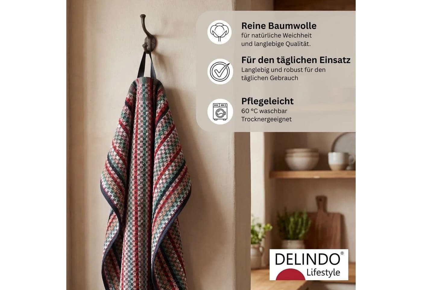 DELINDO LIFESTYLE Frottier Grubentuch 5-tlg. Bunt Kariert 100% Baumwolle - Bild 3