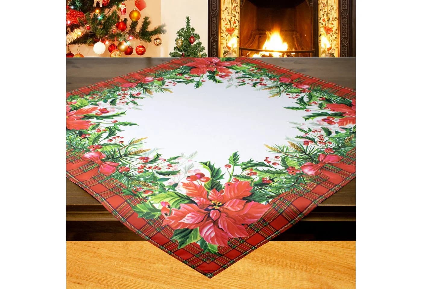Delindo Lifestyle Mitteldecke Weihnachtssterne Bunt/Rot Digitaldruck