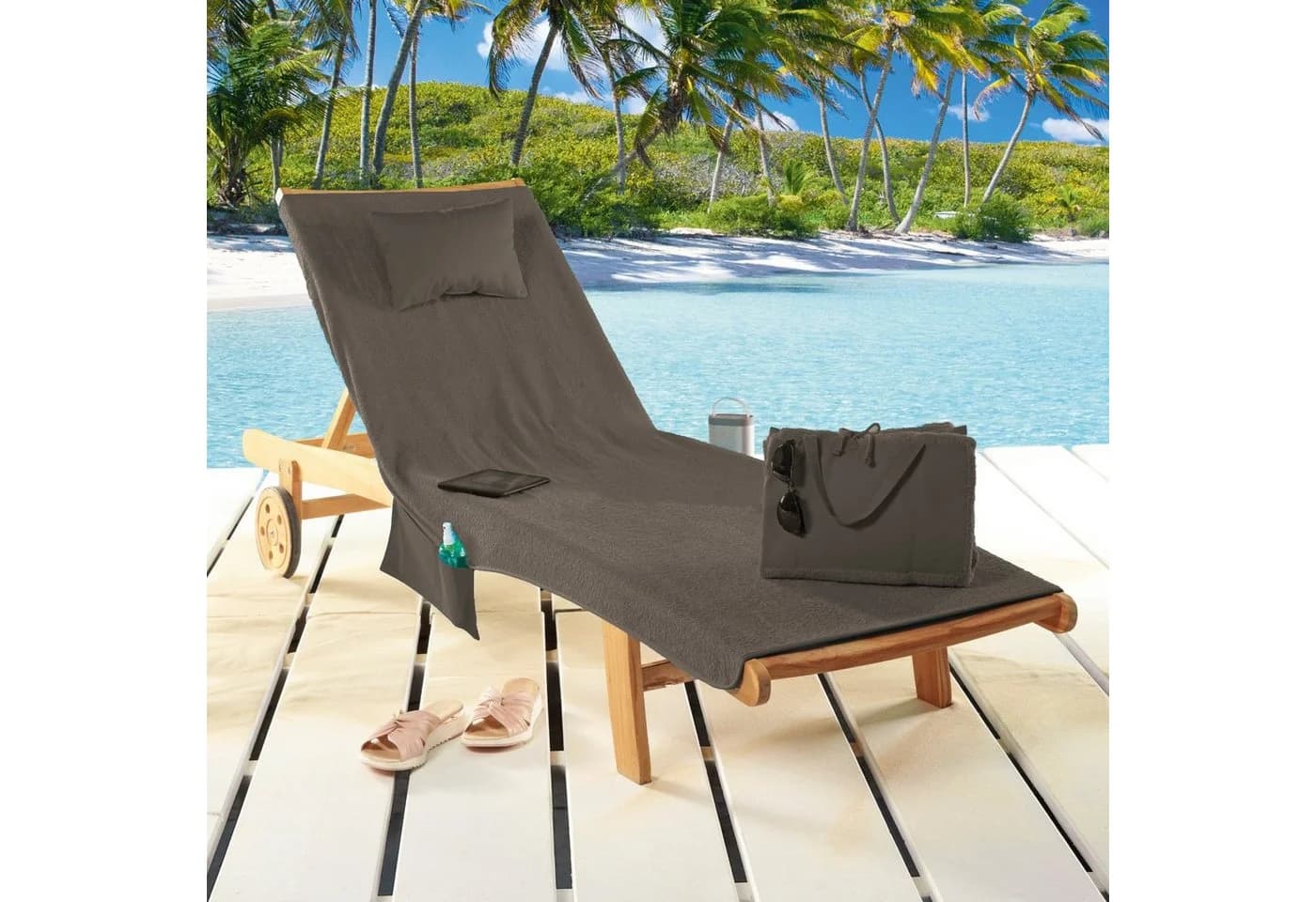 Delindo Lifestyle Liegenauflage MIAMI Anthrazit mit Kissen und Tasche
