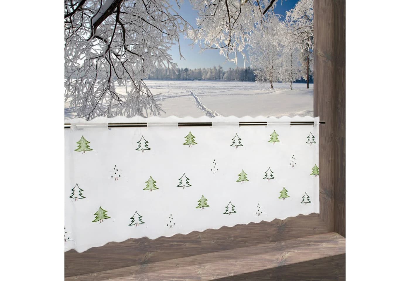 Delindo Lifestyle Scheibengardine Tannenbaum 45x150 cm Weiß