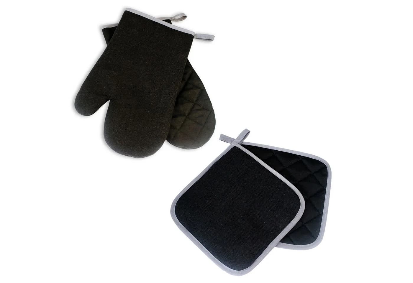 Delindo Lifestyle Ofenhandschuhe & Topflappen 4-tlg. Schwarz Hitzebeständig - Bild 2