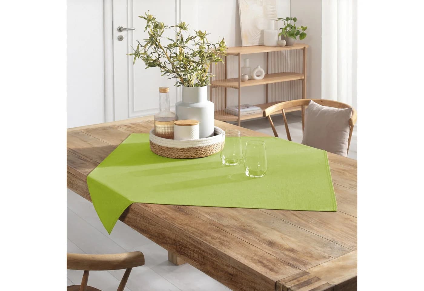 Delindo Lifestyle Tischdecke WIEN HOME Grün Leinenstruktur Fleckschutz