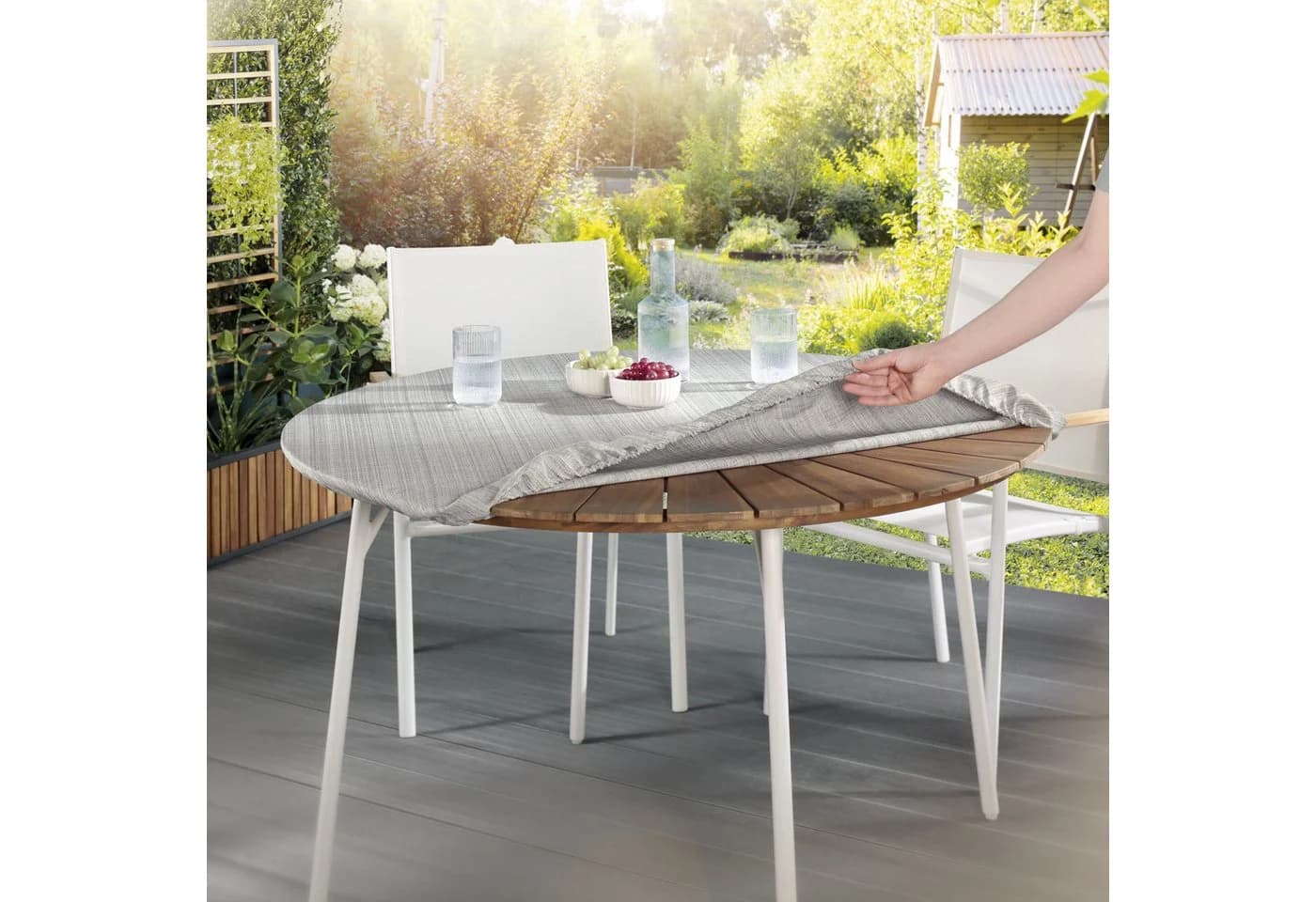 Delindo Lifestyle Gartentischdecke SAMBA Grau mit Rundumgummizug