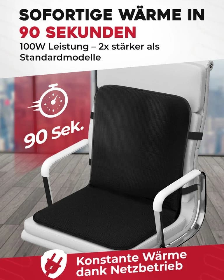 DELINDO Lifestyle Beheizbare Sitzauflage für Bürostuhl Schwarz