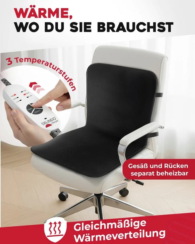 DELINDO Lifestyle Beheizbare Sitzauflage für Bürostuhl Schwarz - Bild 3