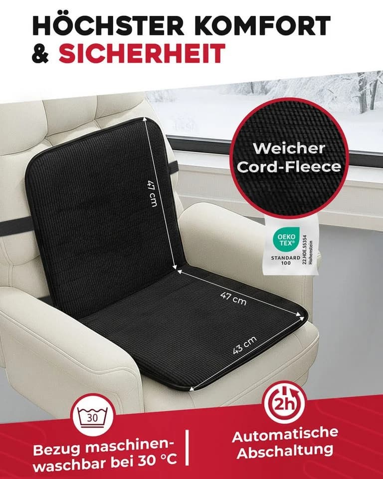 DELINDO Lifestyle Beheizbare Sitzauflage für Bürostuhl Schwarz - Bild 4