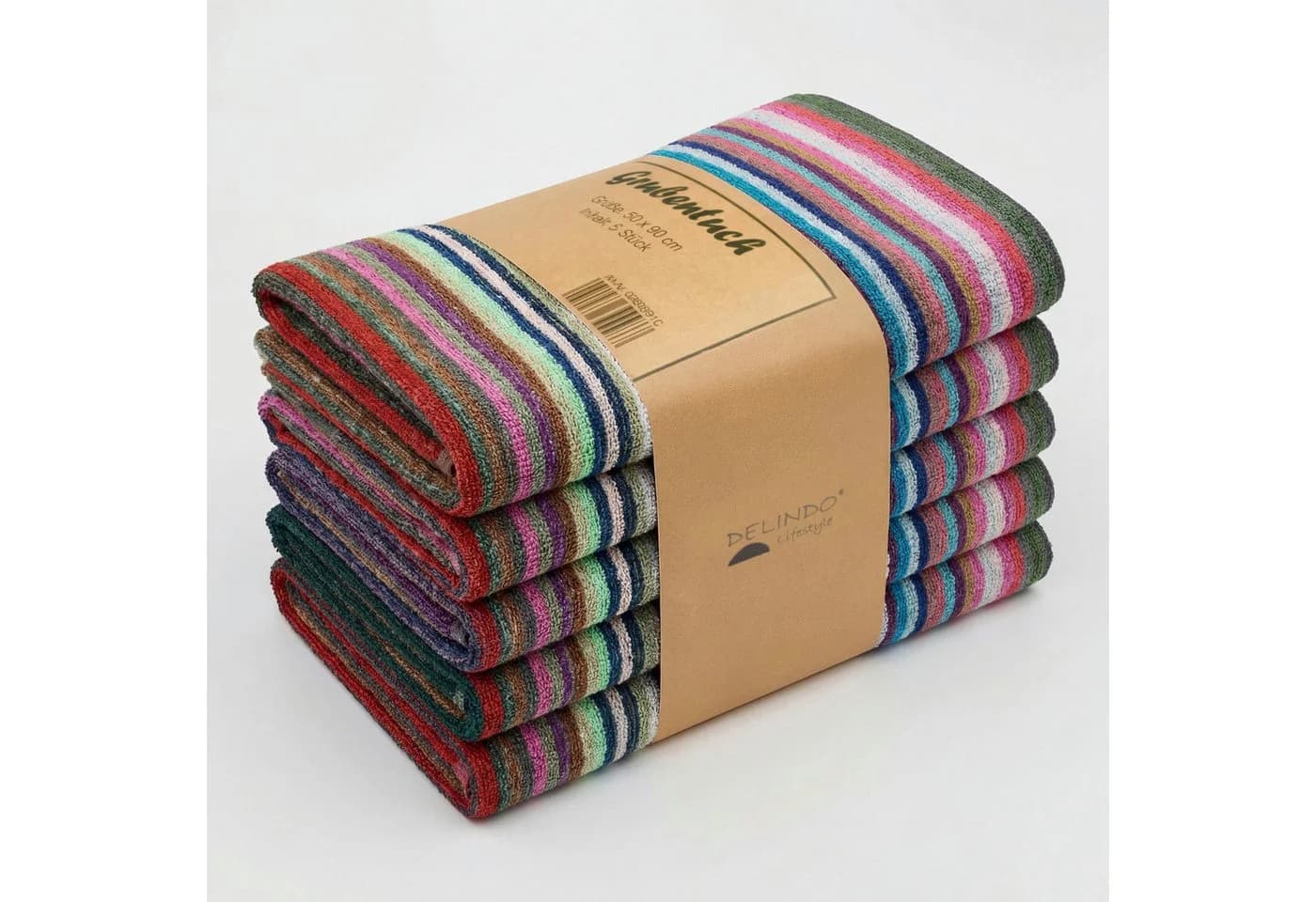 Delindo Lifestyle Geschirrtuch 5er Set bunt gestreift Baumwolle 50x90 cm - Bild 2
