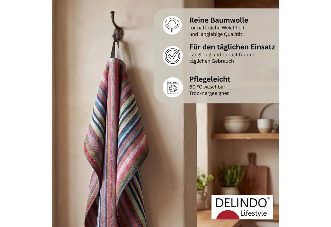 Delindo Lifestyle Geschirrtuch 5er Set bunt gestreift Baumwolle 50x90 cm - Bild 4