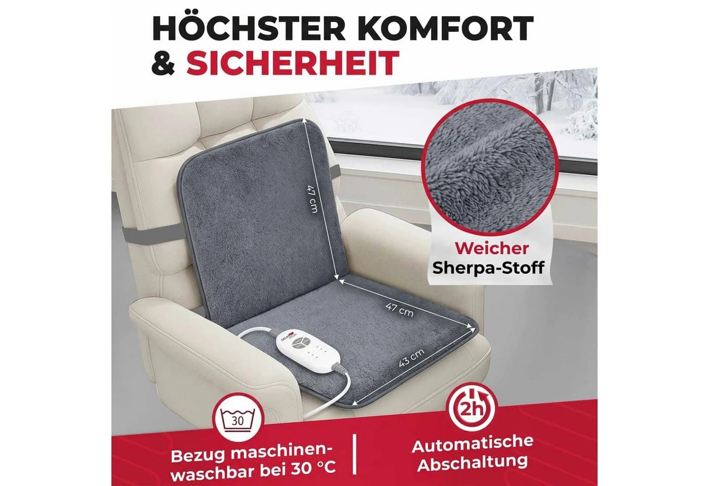 Delindo Lifestyle Beheizbare Sitzauflage Bürostuhl 3 Temperaturstufen grau - Bild 4