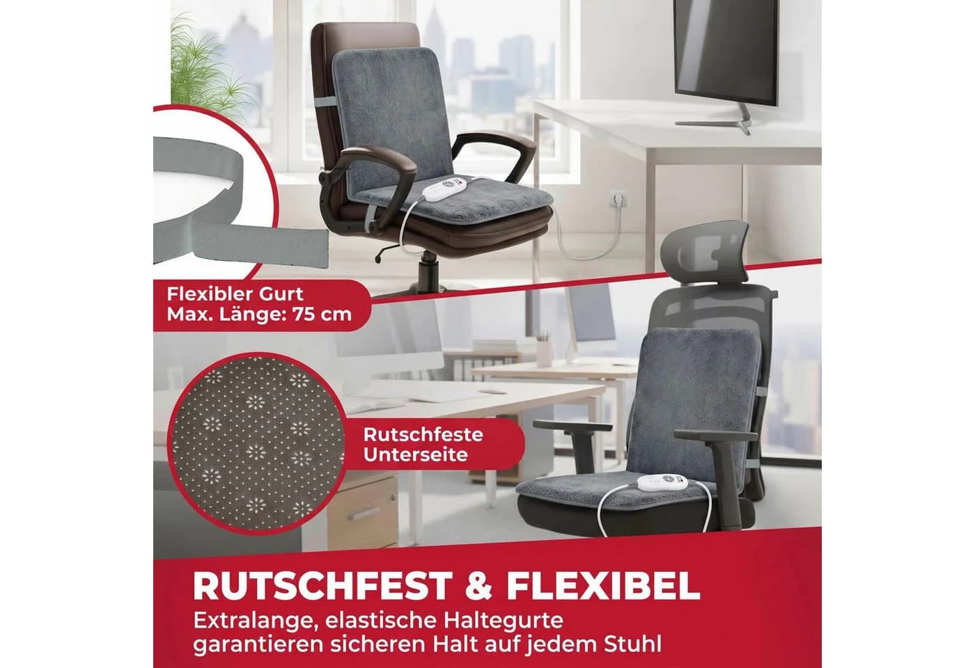 Delindo Lifestyle Beheizbare Sitzauflage Bürostuhl 3 Temperaturstufen grau - Bild 5