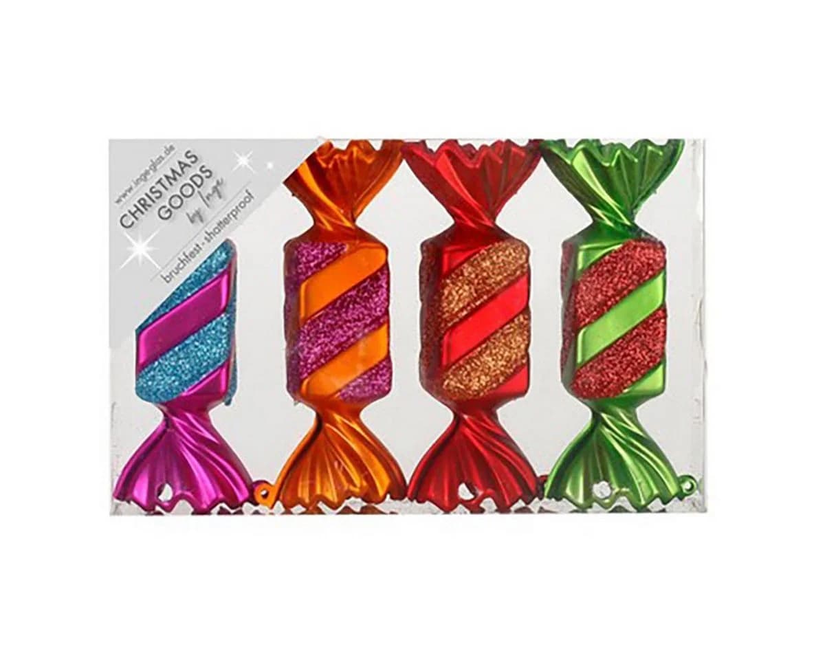 INGE-GLAS® Weihnachtsbaumkugel Bonbons MilleFiori 10,5 cm 4-tlg.