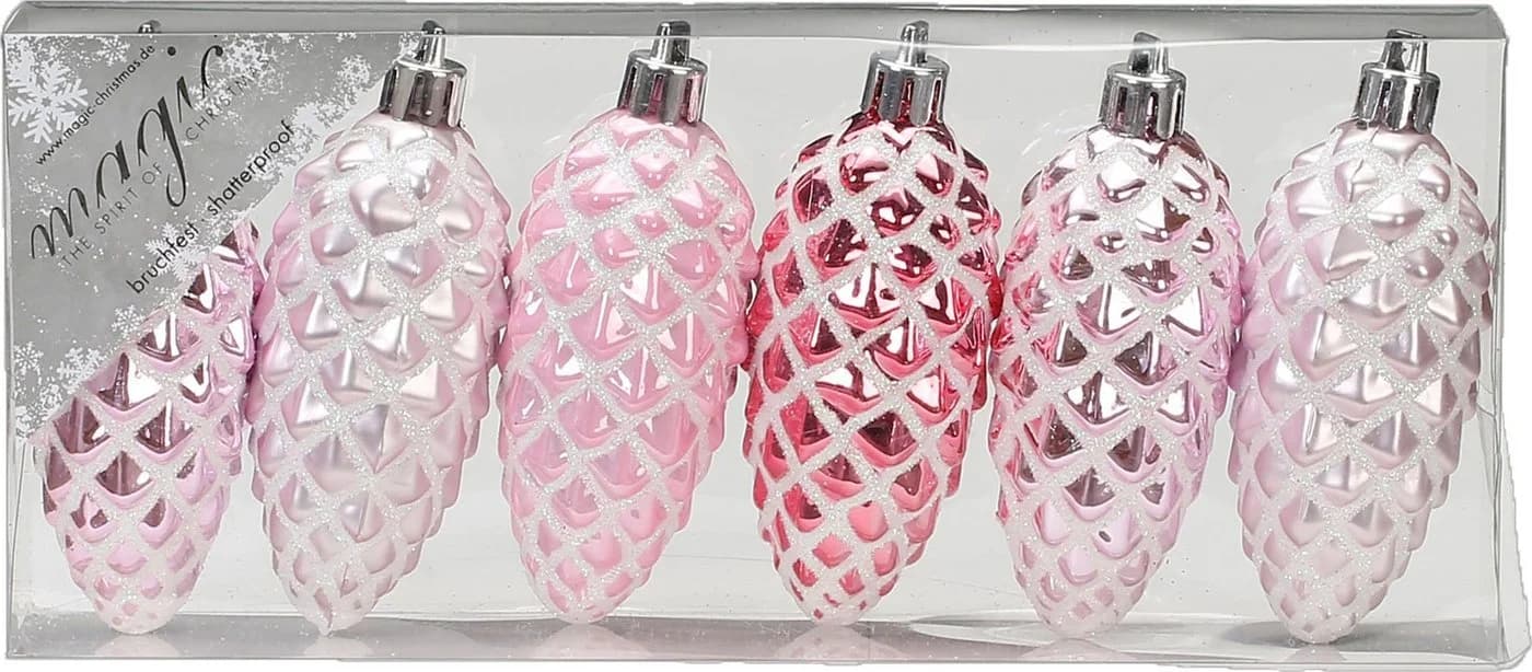 Holly & Jolly Christbaumschmuck Zapfen 9cm 6er Set Rosa Mix
