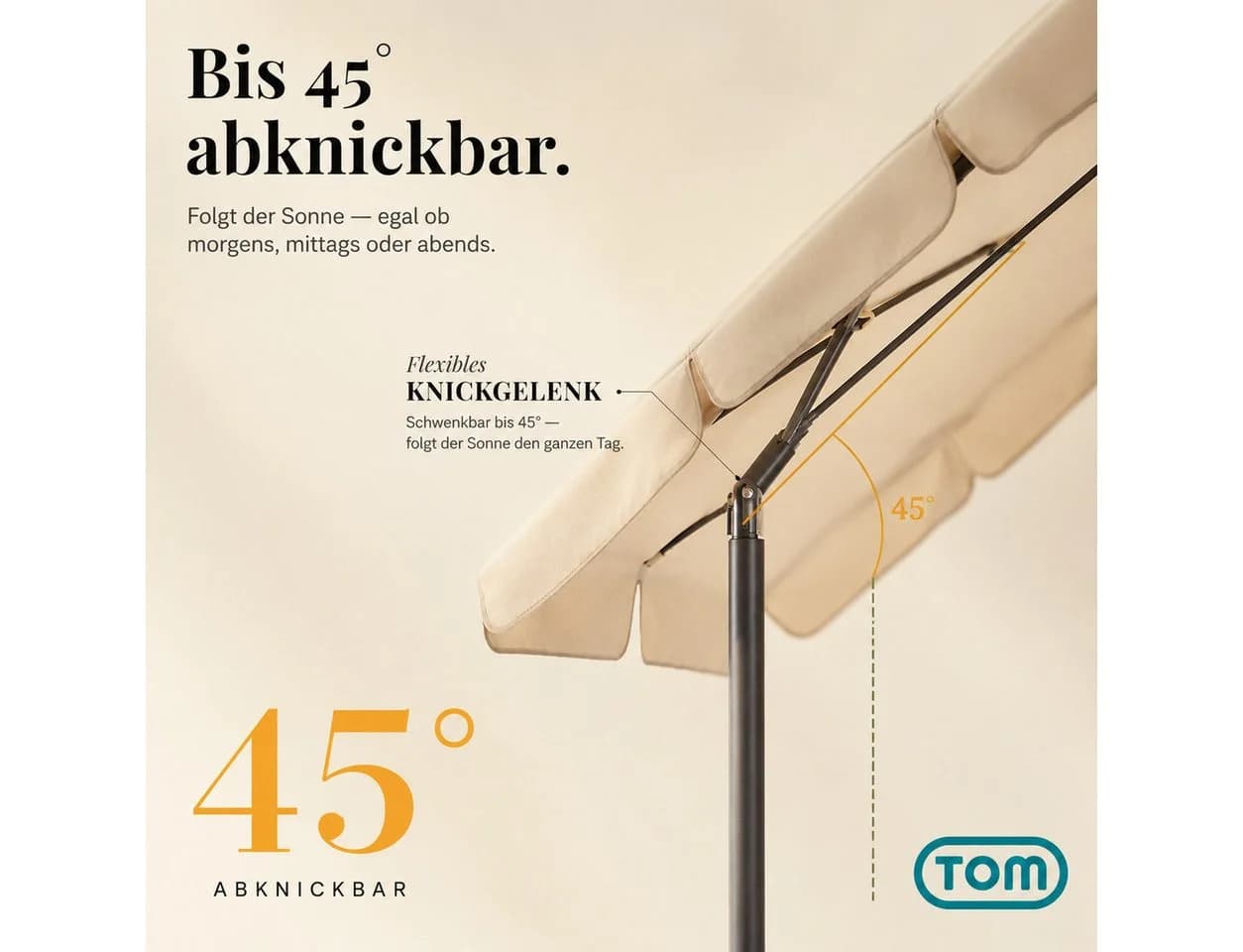 TOM Sonnenschirm 125x200 cm abknickbar UV-Schutz 50+ Beige - Bild 3