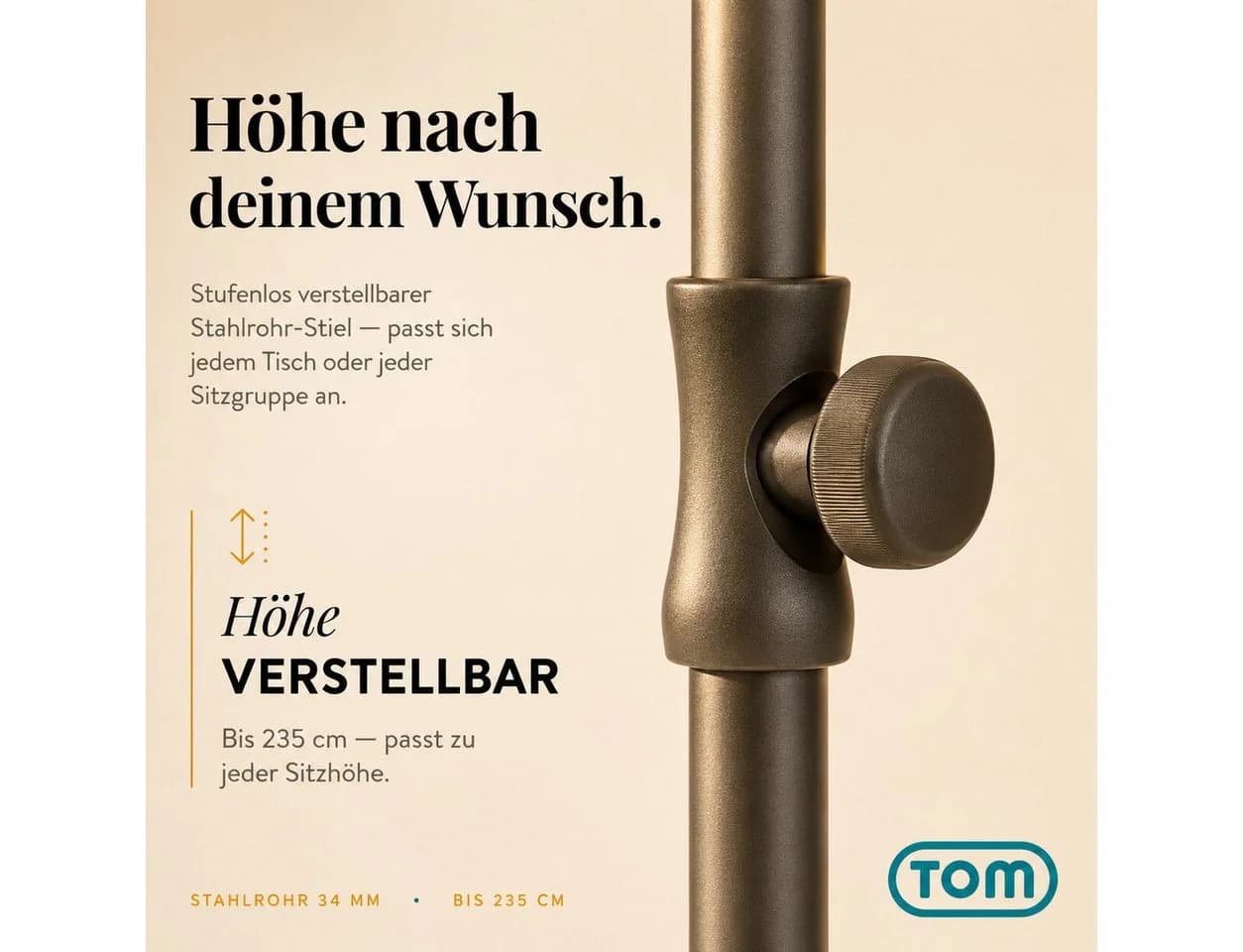 TOM Sonnenschirm 125x200 cm abknickbar UV-Schutz 50+ Beige - Bild 4