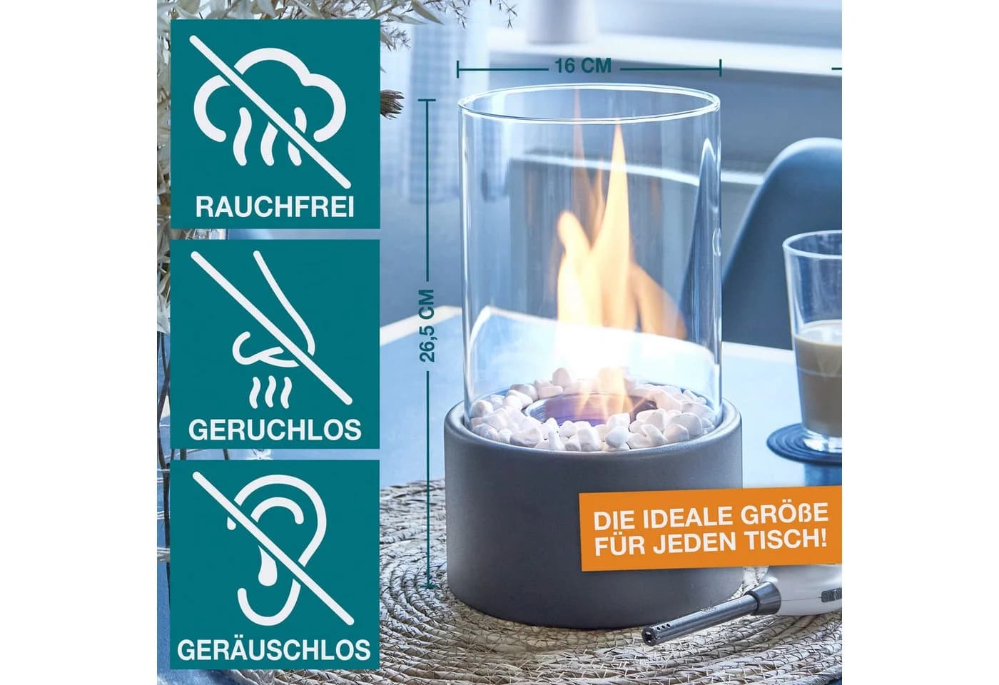 TOM Ethanol Tischkamin Rund Komplett Set mit Dekosteine (14-St), Standfuß - Bild 4