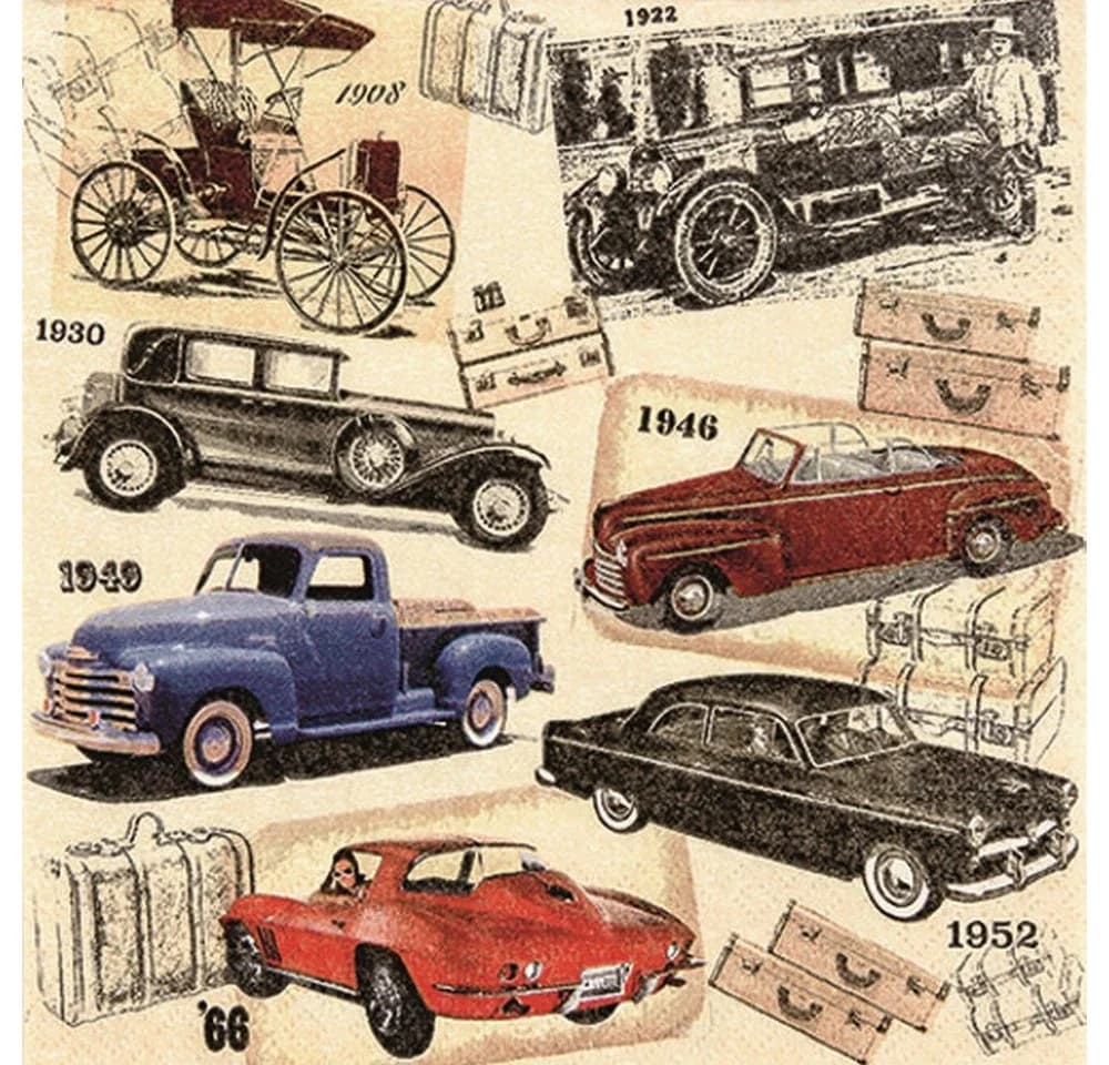 HOME FASHION Papierserviette 20 St. Classic Cars Retro Vintage Beige Rot Schwarz