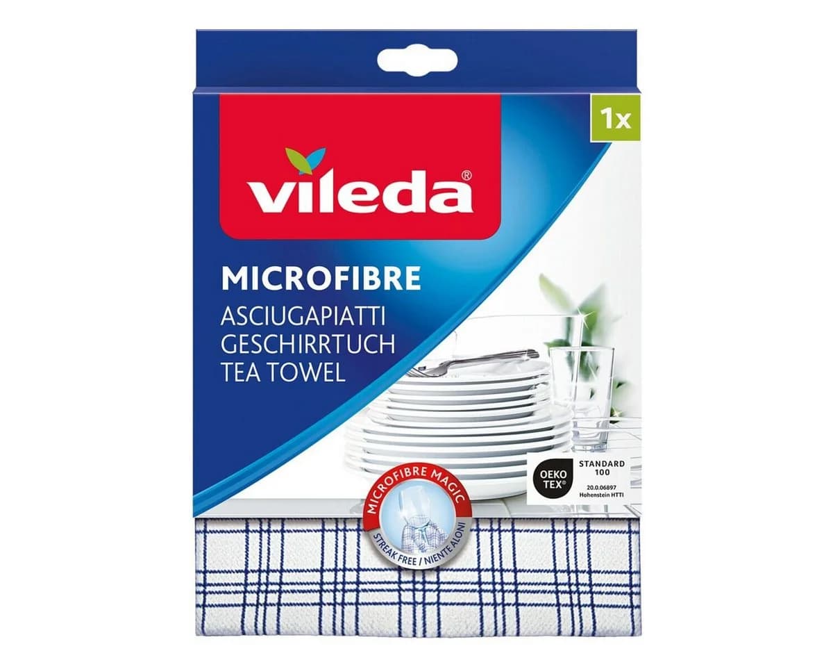 Vileda Geschirrtuch Microfibre Kariert Weiß/Blau