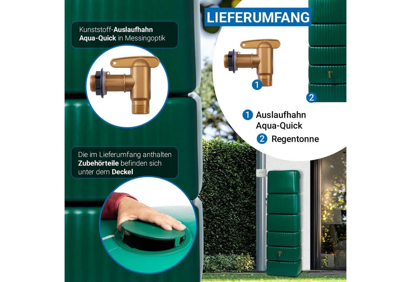 4rain Regentonne SLIM Wandtank 330 Liter dunkelgrün - Bild 4