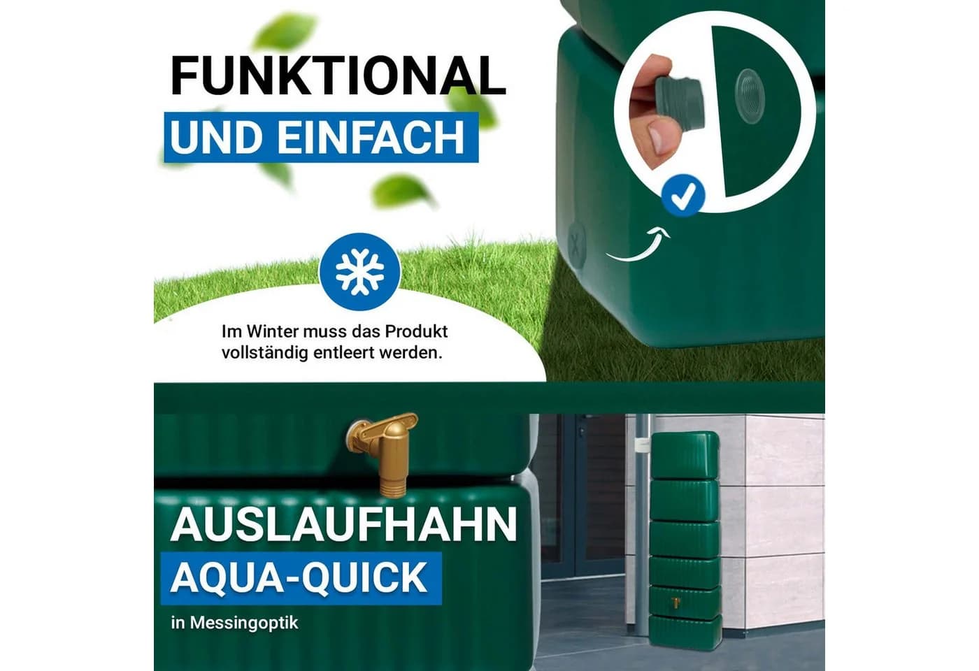 4rain Regentonne SLIM Wandtank 330 Liter dunkelgrün - Bild 5