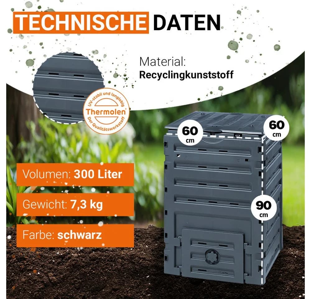 GARANTIA Komposter ECO-MASTER 300 Liter Kunststoff Komposter Schwarz - Bild 3