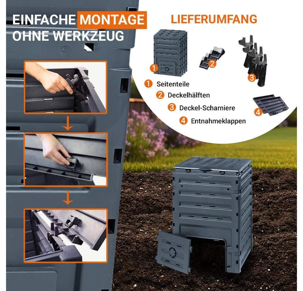 GARANTIA Komposter ECO-MASTER 300 Liter Kunststoff Komposter Schwarz - Bild 4