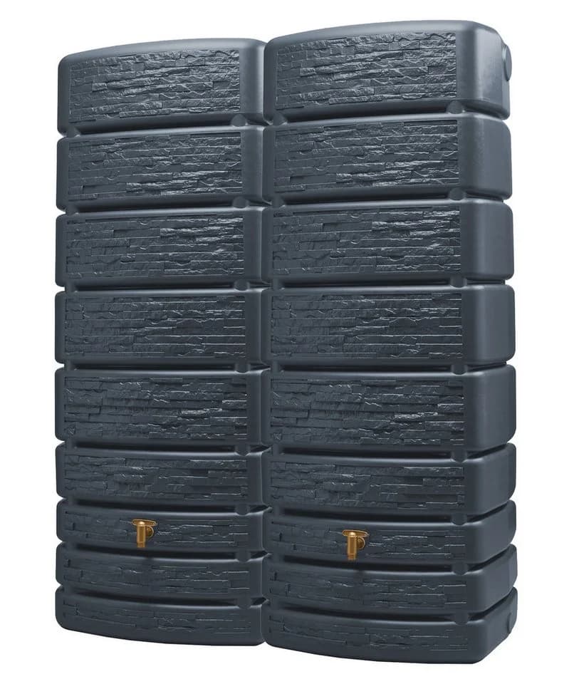 4rain Regentonne SLIM STONE DECOR Wandtank-SET 1000 L graphite grey