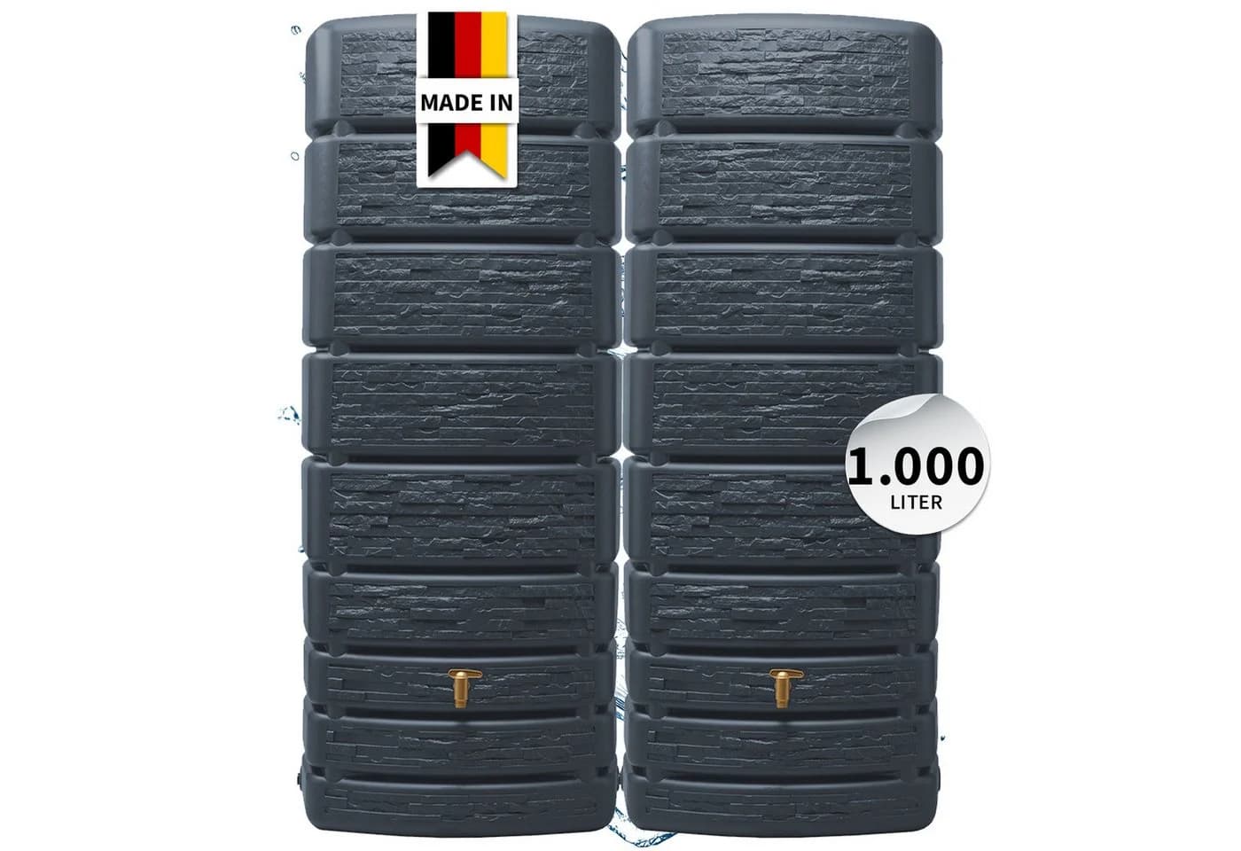 4rain Regentonne SLIM STONE DECOR Wandtank-SET 1000 L graphite grey - Bild 2