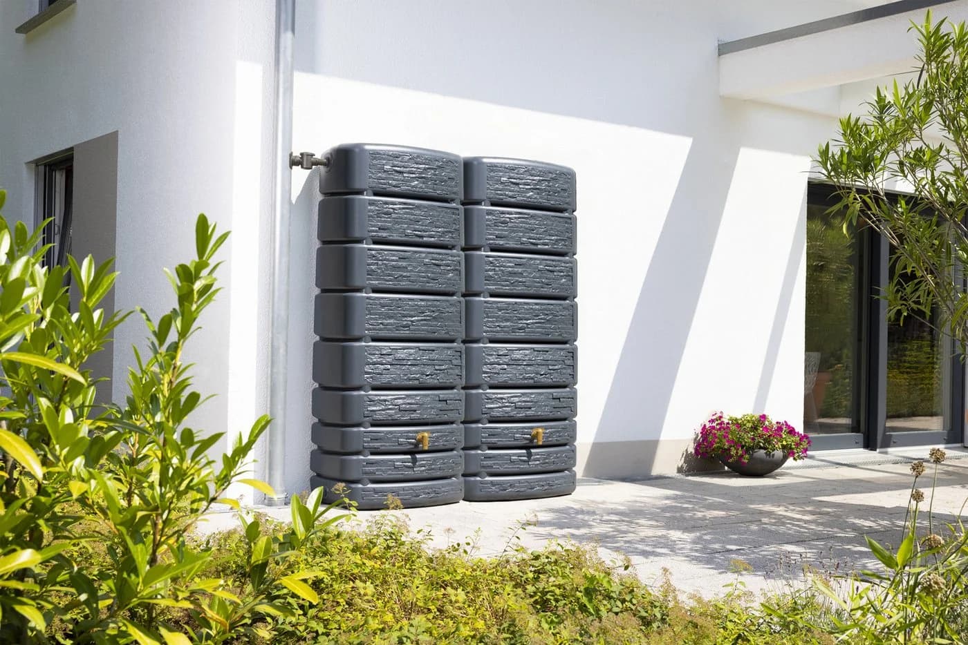4rain Regentonne SLIM STONE DECOR Wandtank-SET 1000 L graphite grey - Bild 3